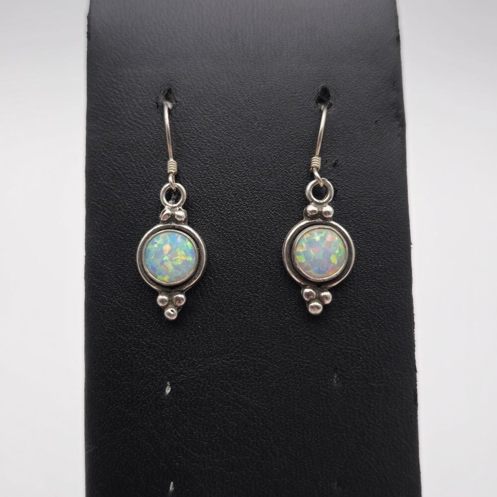 Sterling Silver Rustic Style Cute Opal Dangle Earrings A3759